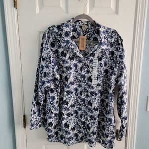 3x NWT Duluth Trading, Blue Abstract Floral Long-sleeve Button Up